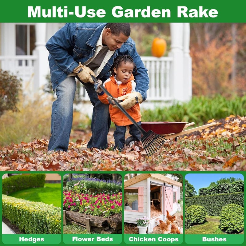 Pragmatist Rake for Leaves Small Metal Garden Tool with 11 Tines 63 Inch Adjustable Handle Sturdy Yard Rake for Gardening Gathering Leaves Weeds Debris, Black - Image 4